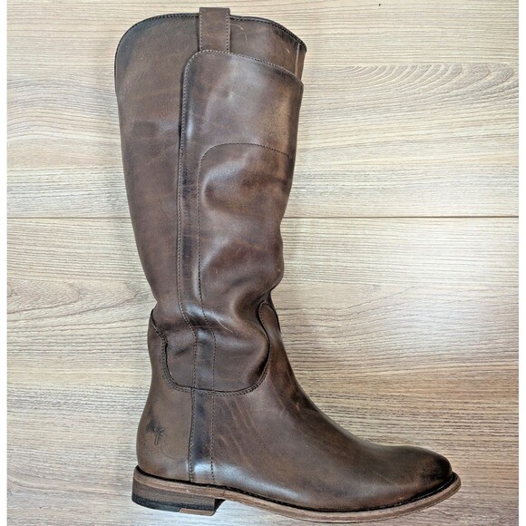 Frye Womens Paige Tall Riding Boots Antiqued Italian Leather Slate Brown Sz 6 - Picture 12 of 13